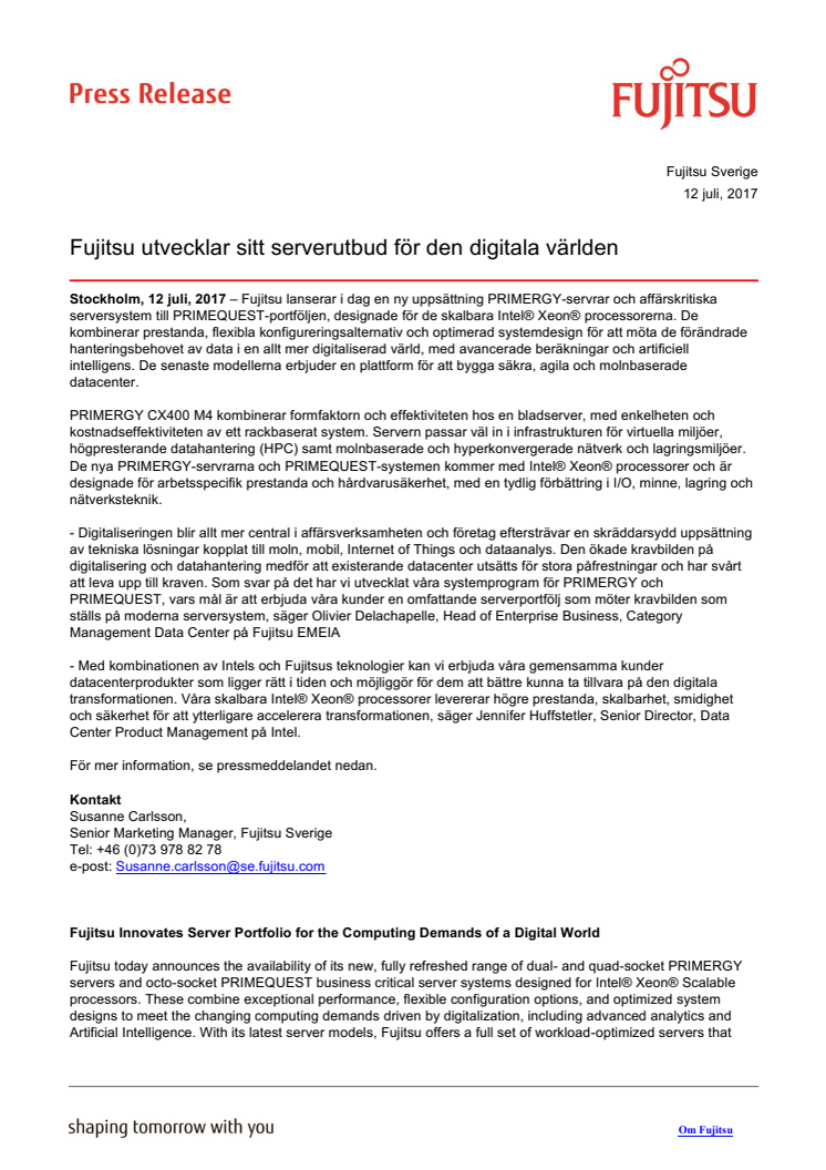 Fujitsu utvecklar sitt serverutbud för den digitala världen