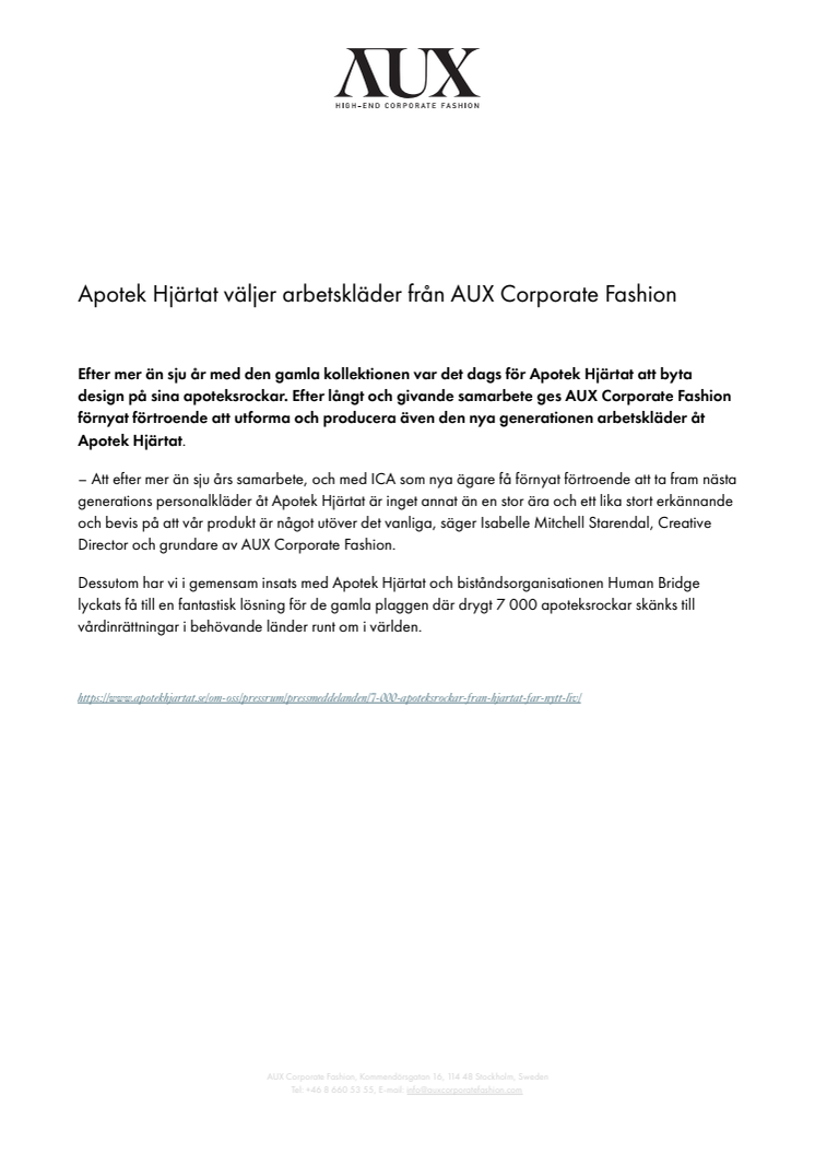 Apotek Hjärtat väljer arbetskläder från AUX Corporate Fashion