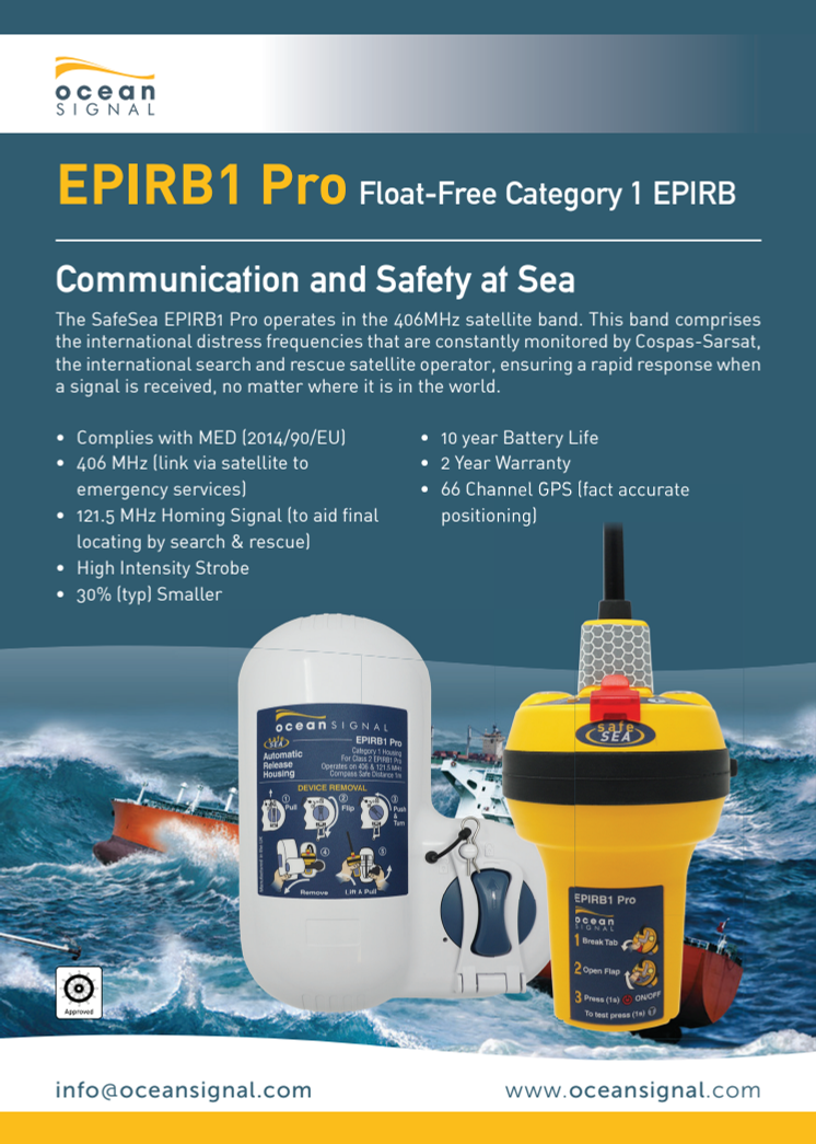 Spec Sheet - Ocean Signal SafeSea EPIRB1 Pro