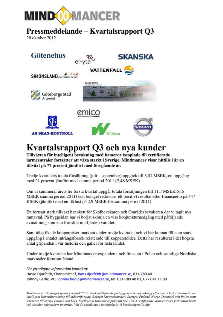 Kvartalsrapport Q3 2012