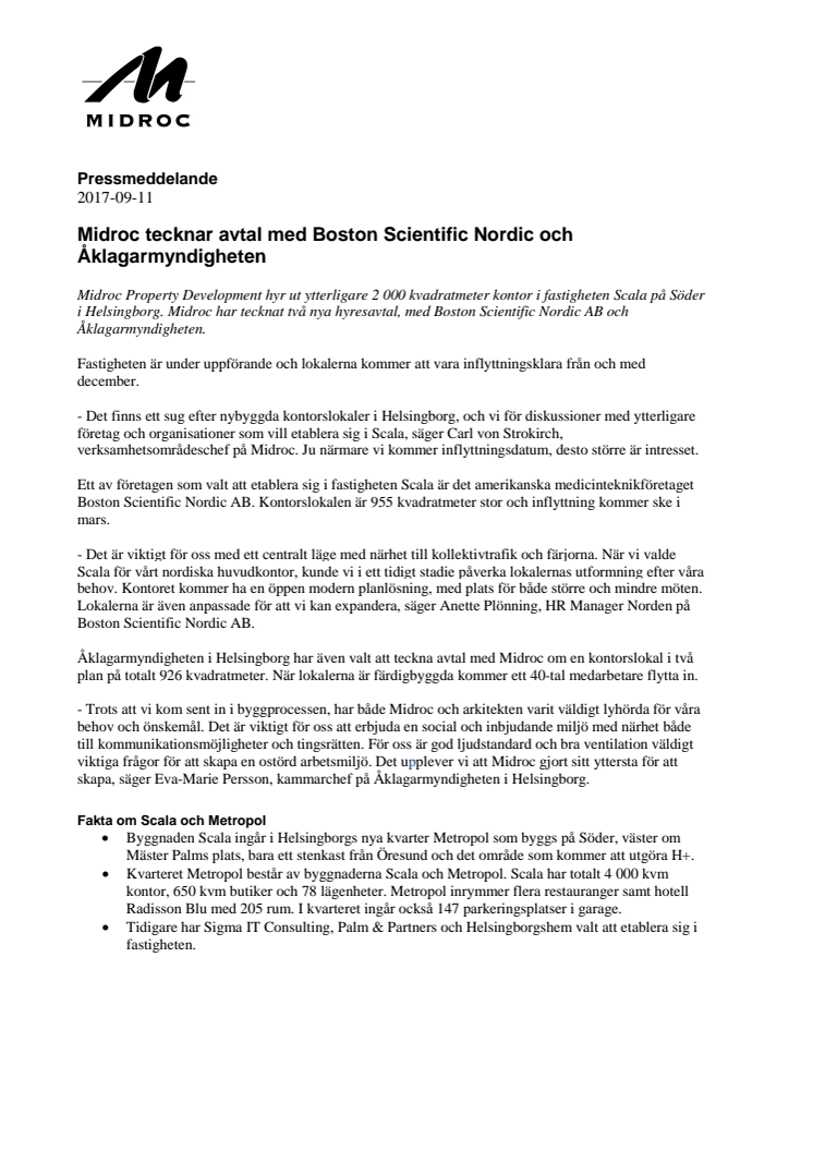 Midroc tecknar avtal med Boston Scientific Nordic och Åklagarmyndigheten