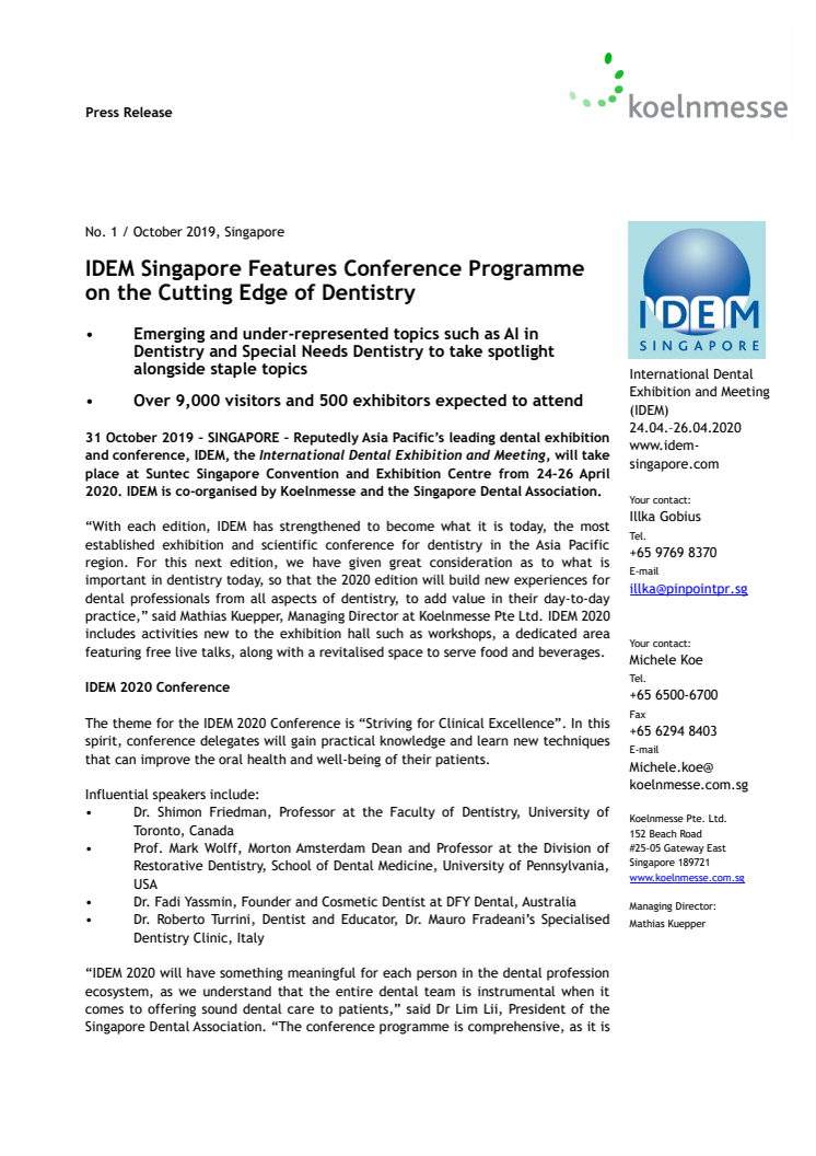 IDEM Singapore Features Conference Programme on the Cutting Edge of Dentistry