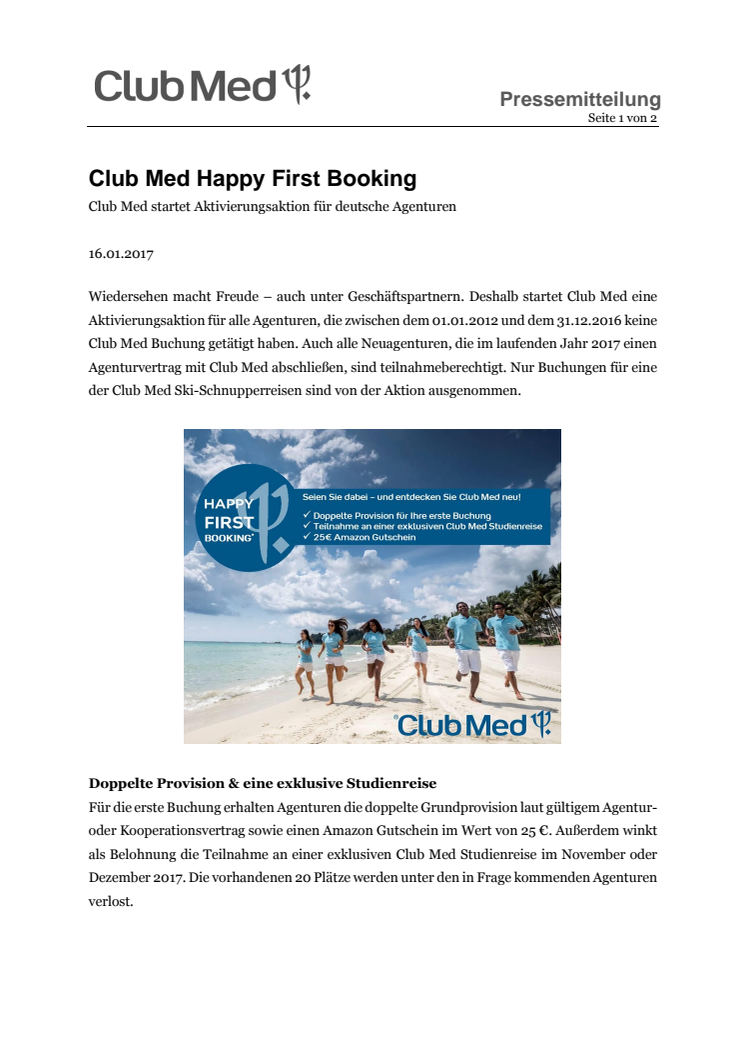 Club Med Happy First Booking 2017