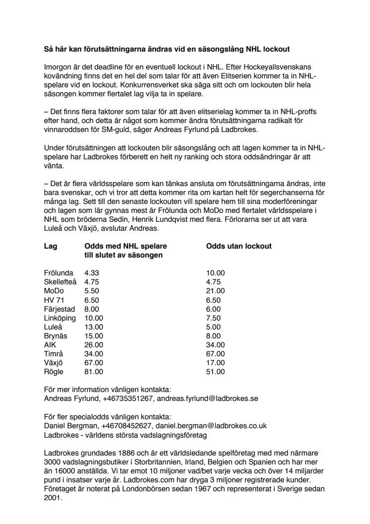 Så här kan förutsättningarna ändras vid en säsongslång NHL lockout