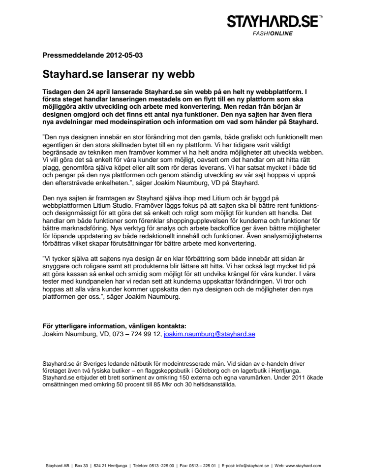 Stayhard.se lanserar ny webb
