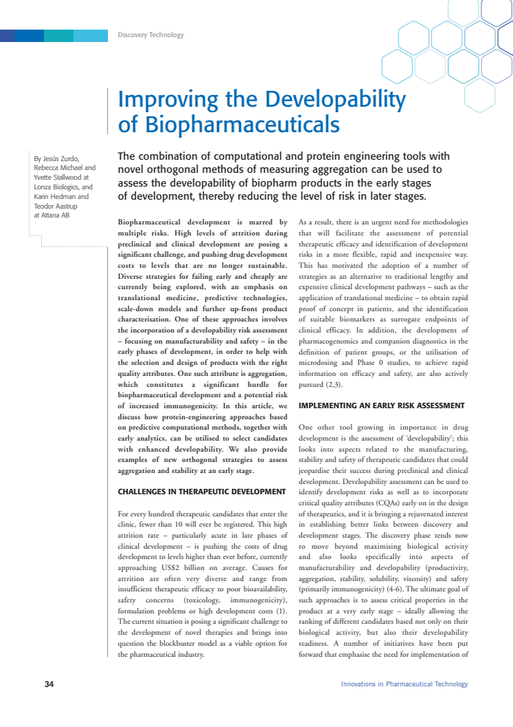 Improving the Developability of Biopharmaceuticals