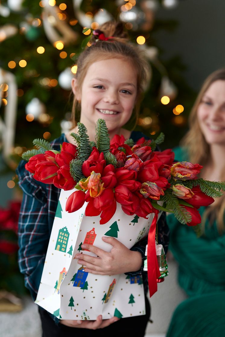 Svenska tulpaner jul med modell och gran