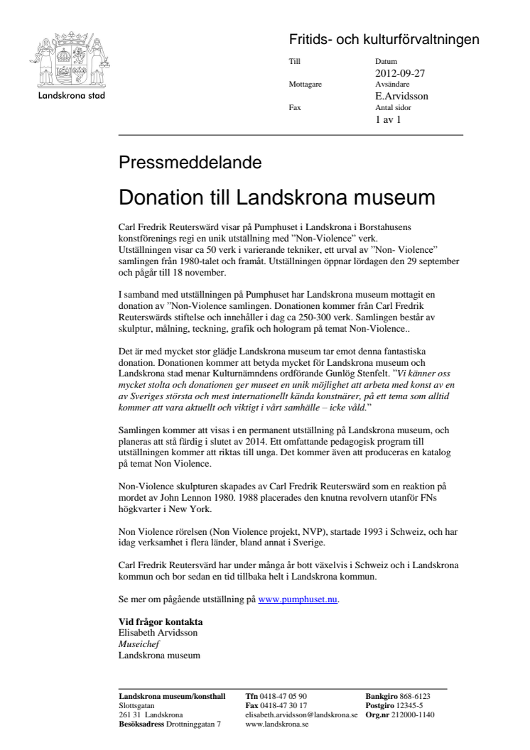 Donation till Landskrona museum