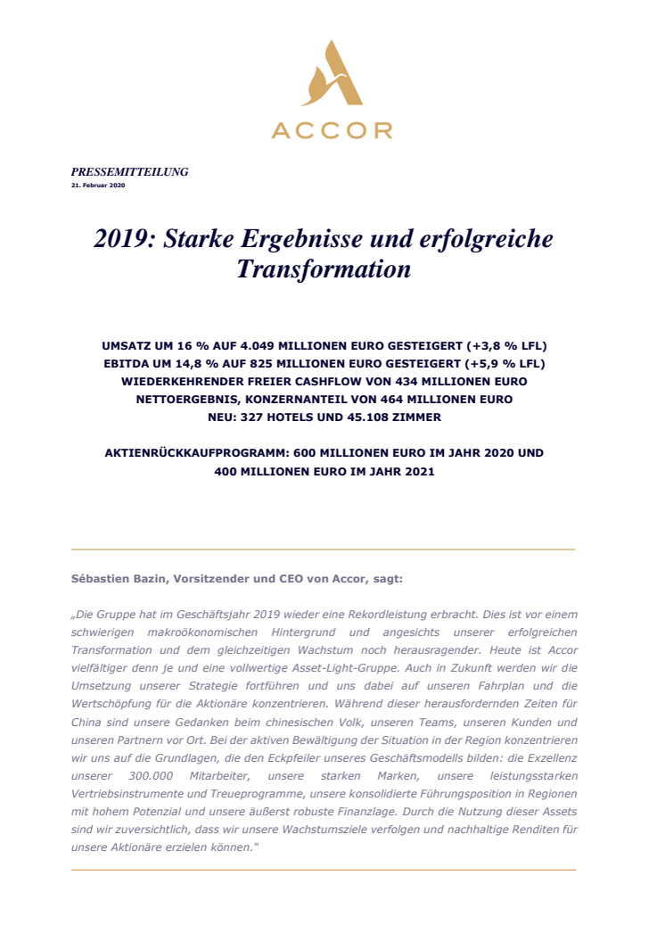 2019: Starke Ergebnisse und erfolgreiche Transformation