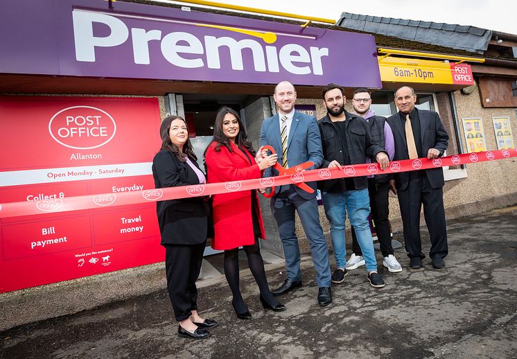 Offical opening of Allanton PO with Anum Qaisir MP Neil Gray MSP and Postmaster Omar Nasir.JPG