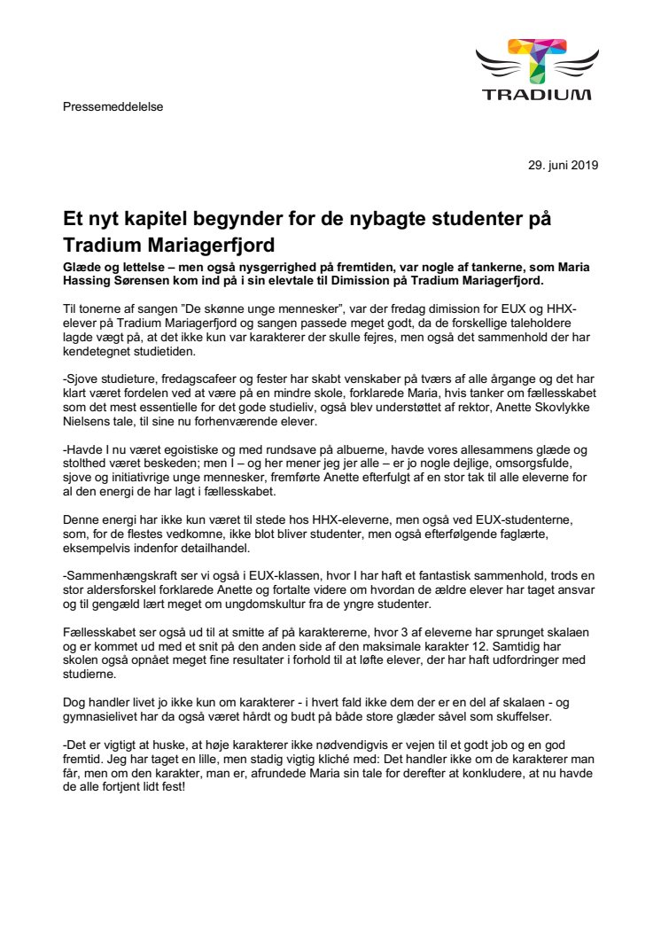 Et nyt kapitel begynder for de nybagte studenter på Tradium Mariagerfjord