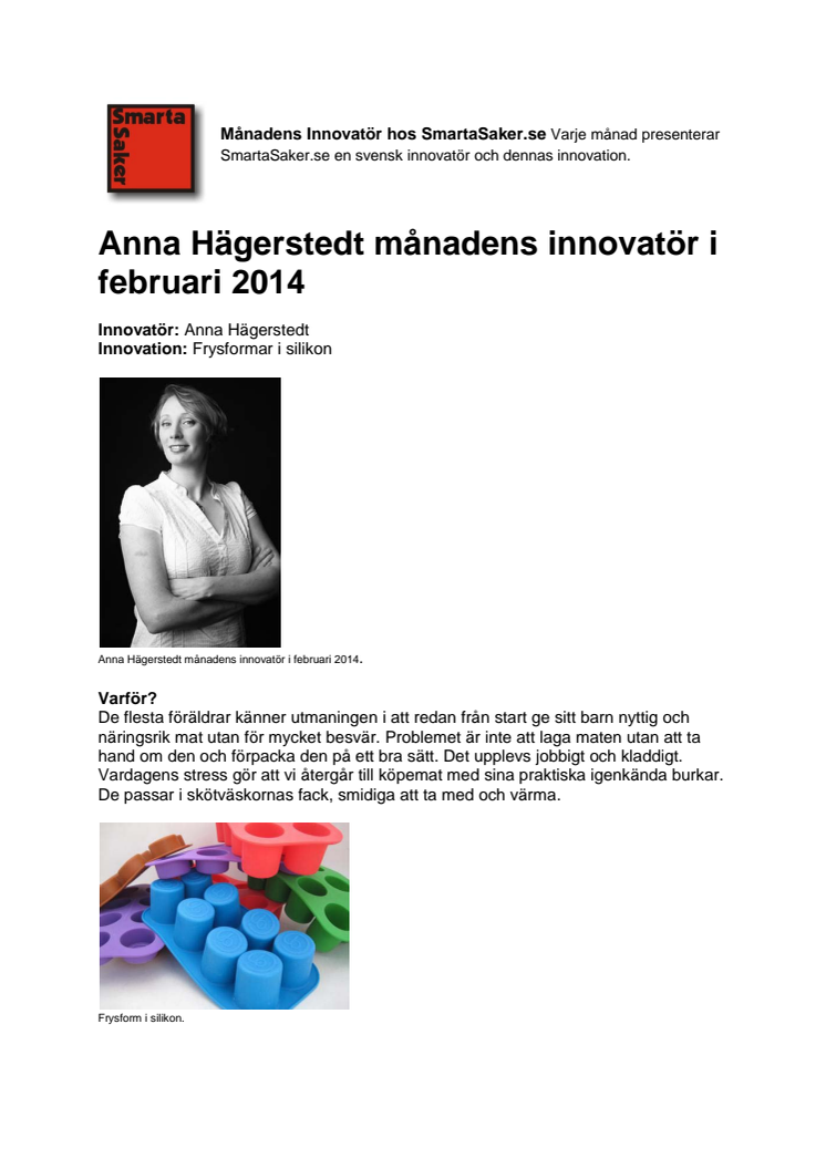 Anna Hägerstedt månadens innovatör i februari 2014