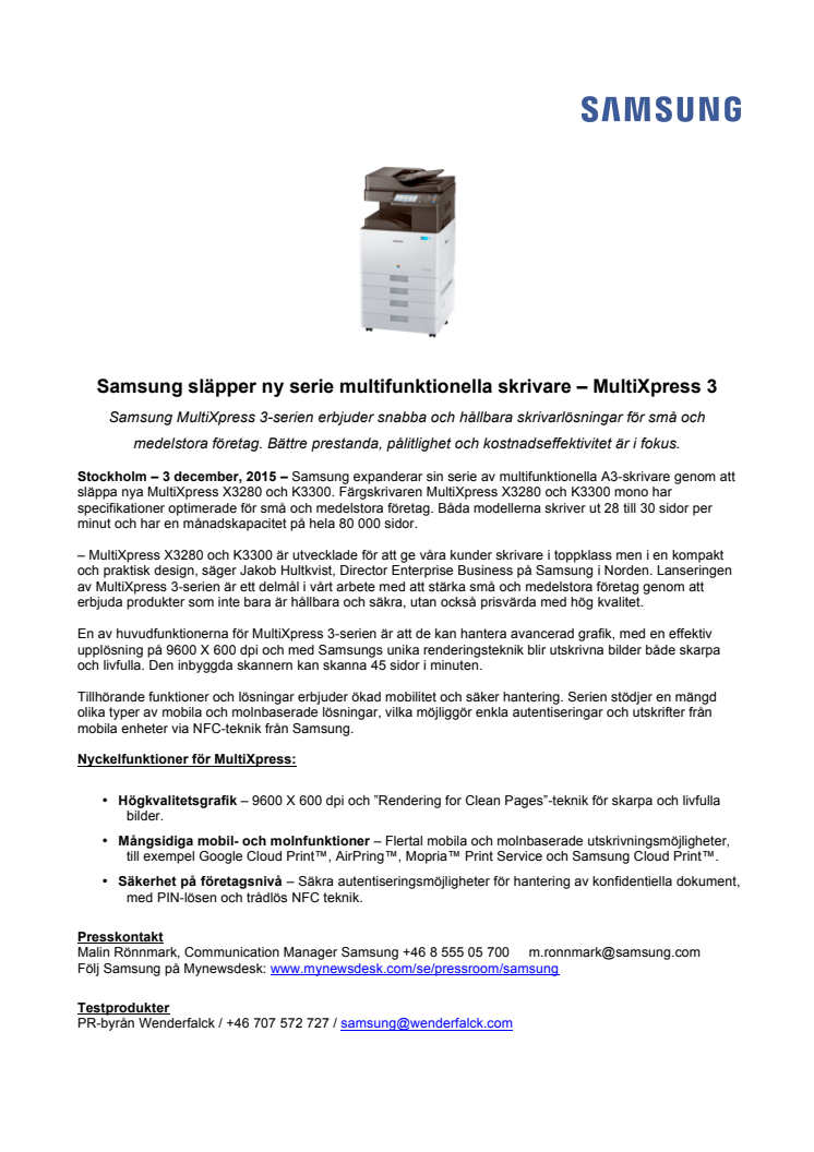 Samsung släpper ny serie multifunktionella skrivare – MultiXpress 3