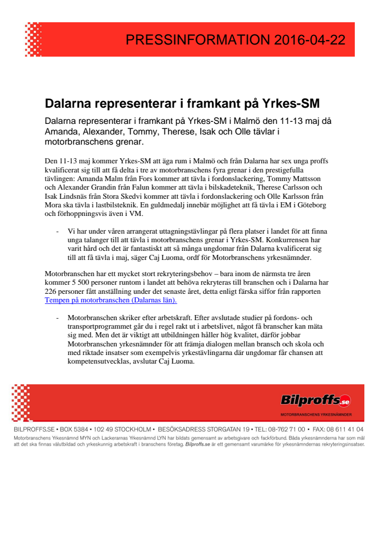 Dalarna representerar i framkant på Yrkes-SM