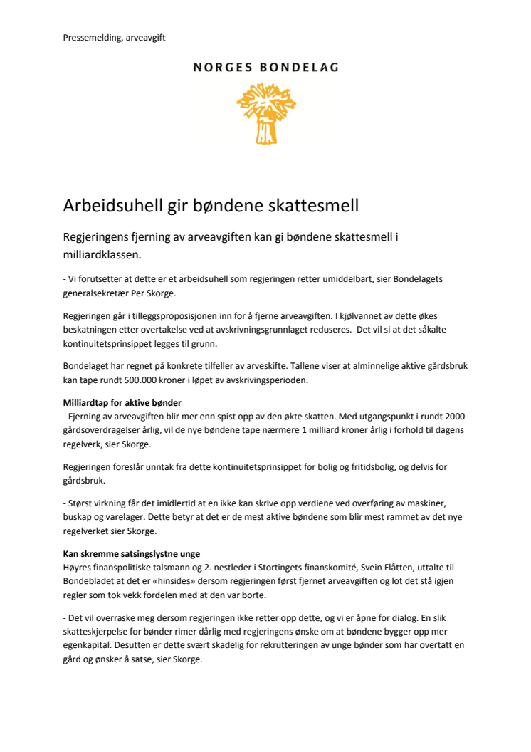 Arbeidsuhell gir bøndene skattesmell