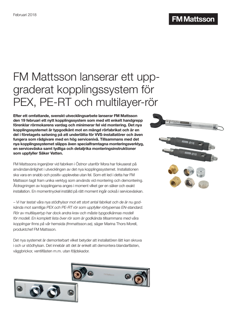 FM Mattsson lanserar ett uppgraderat kopplingssystem för PEX, PE-RT och multilayer-rör