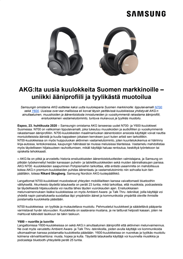 AKG:lta uusia kuulokkeita Suomen markkinoille – uniikki ääniprofiili ja tyylikästä muotoilua