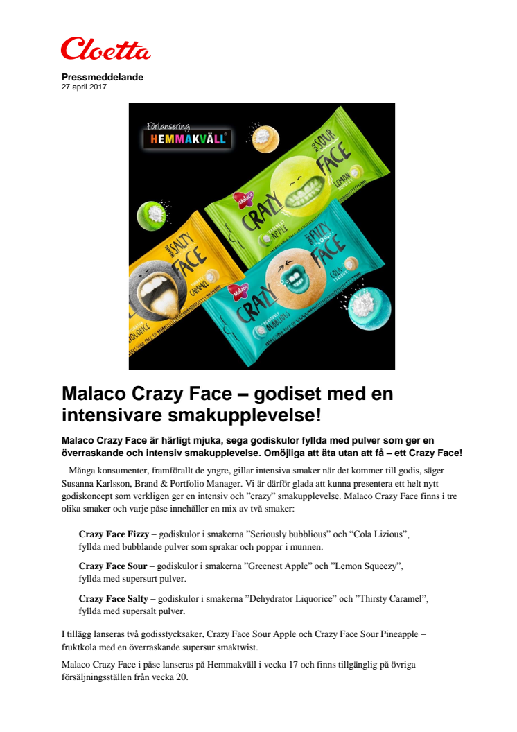 Malaco Crazy Face – godiset med en intensivare smakupplevelse!