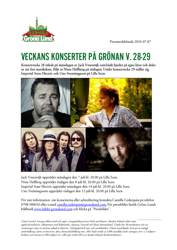 Veckans konserter på Grönan V.28-29