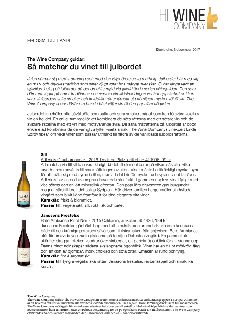  The Wine Company guidar: Så matchar du vinet till julbordet