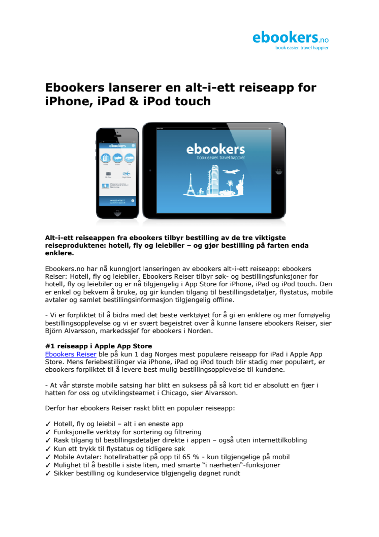 Ebookers lanserer en alt-i-ett reiseapp for iPhone, iPad & iPod touch