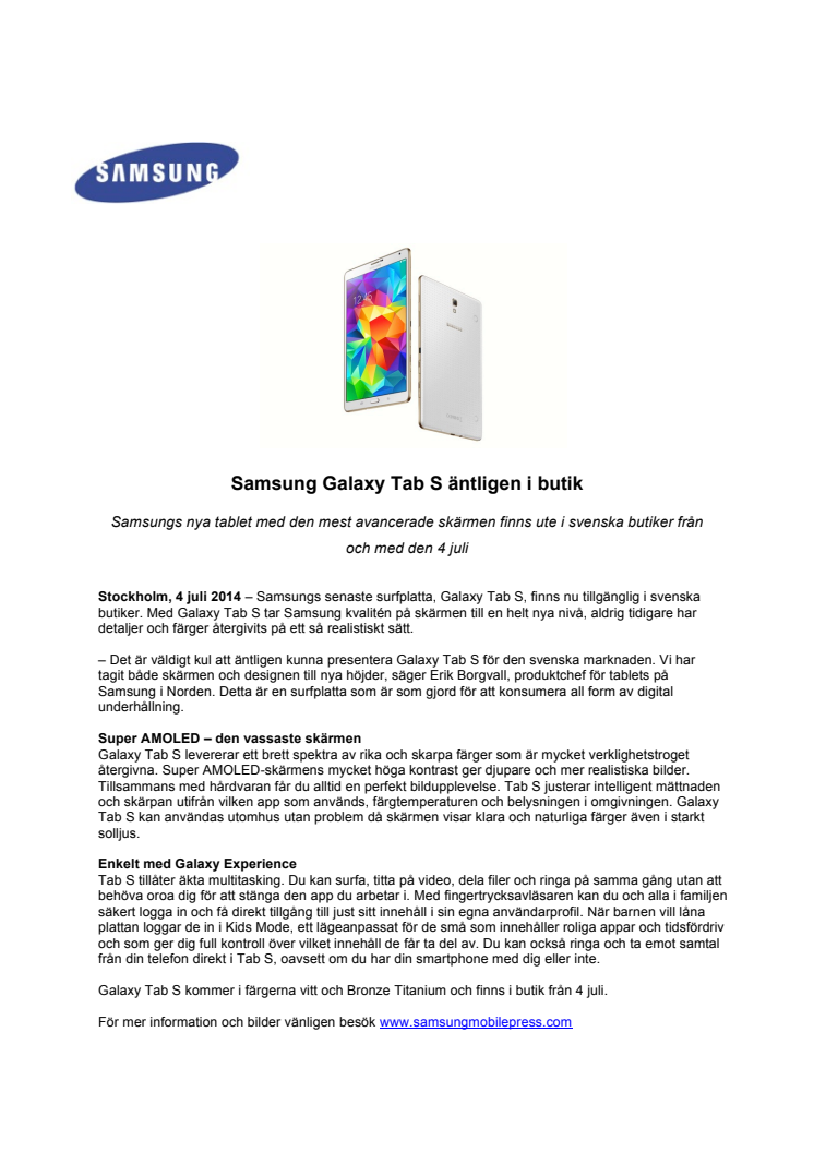 Samsung Galaxy Tab S äntligen i butik