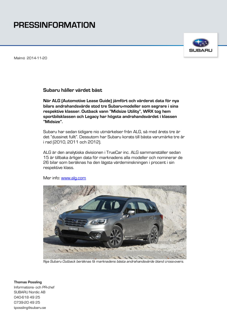 Subaru håller värdet bäst