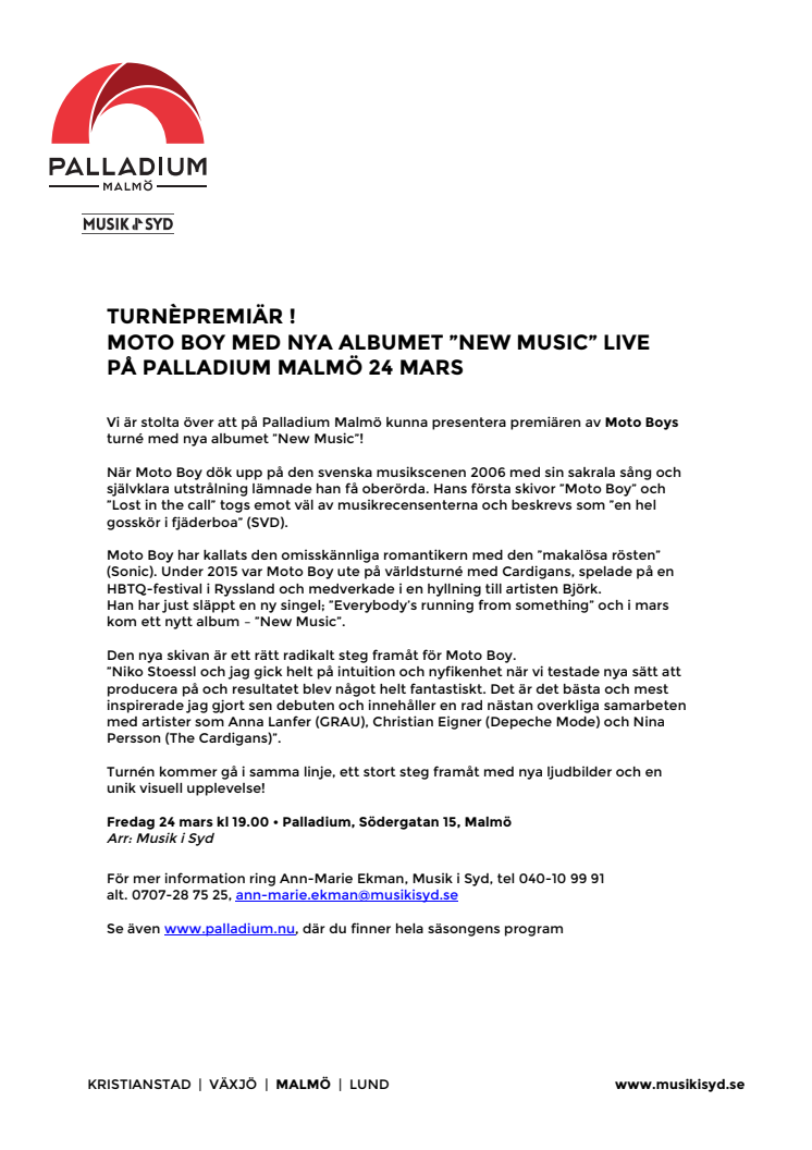 Turnépremiär! Moto Boy med nya albumet "New Music" Live på Palladium Malmö 24 mars