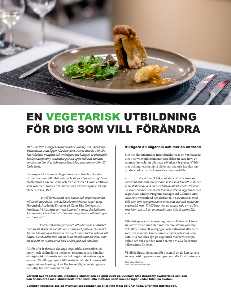 En Vegetarisk utbildning för dig som vill förändra