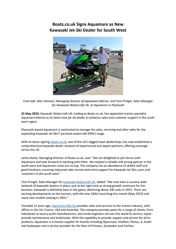 25 May 2023 - Boats.co.uk Signs Aquamare as New Kawasaki Jet-Ski Dealer.pdf
