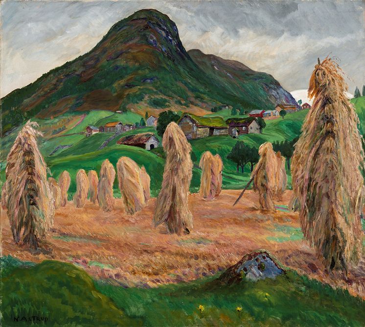 Nikolai Astrup, Sädesskylar, c. 1920. Olja på duk, 90 × 96 cm. KODE Kunstmuseer og komponisthjem, Bergen och Sparebankstiftelsen DNB, Oslo. 