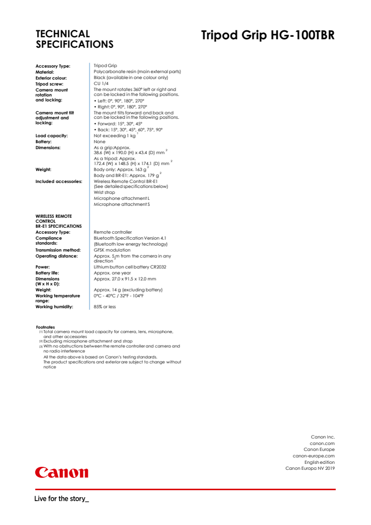 HG-100TBR Spec sheet