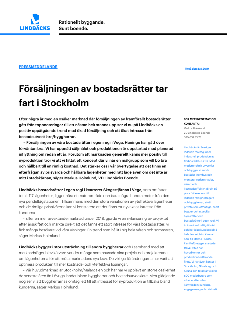 Försäljningen av bostadsrätter tar fart i Stockholm
