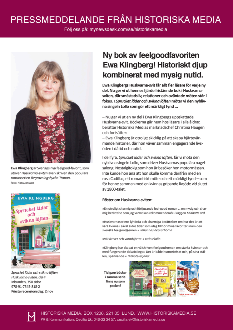 Ny bok av feelgoodfavoriten Ewa Klingberg! Historiskt djup kombinerat med mysig nutid.