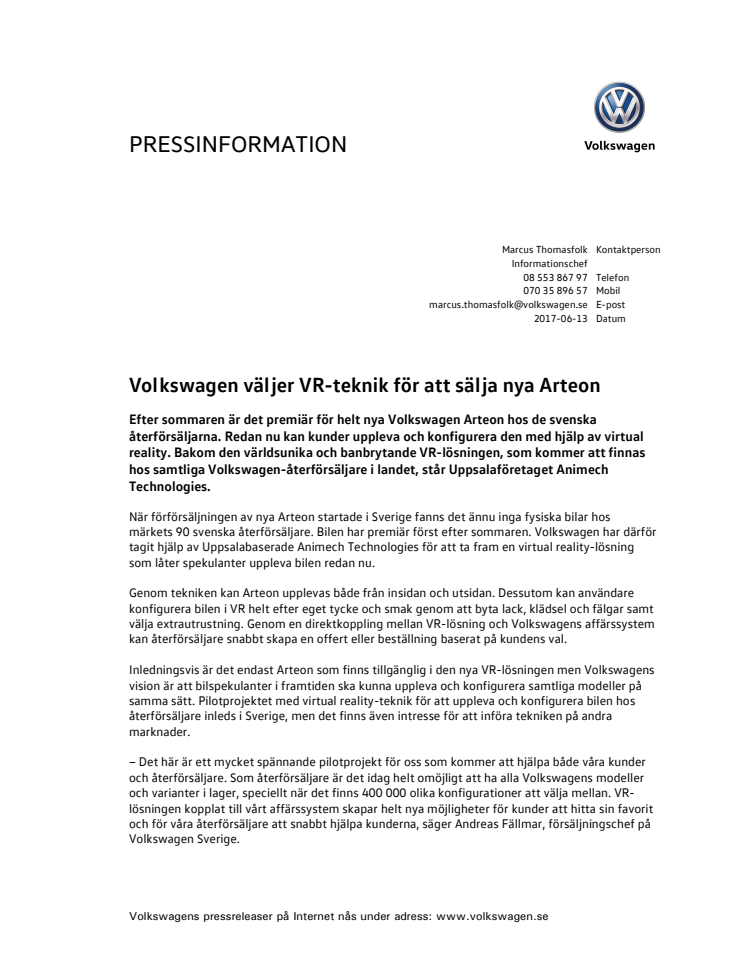 Volkswagen väljer VR-teknik för att sälja nya Arteon