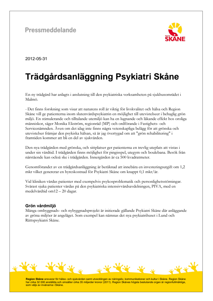 Inbjudan till invigning av trädgård för psykiatripatienter