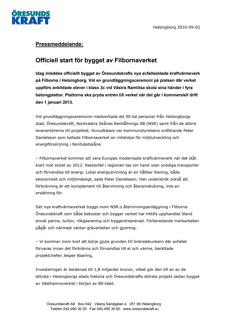 Officiell start för bygget av Filbornaverket