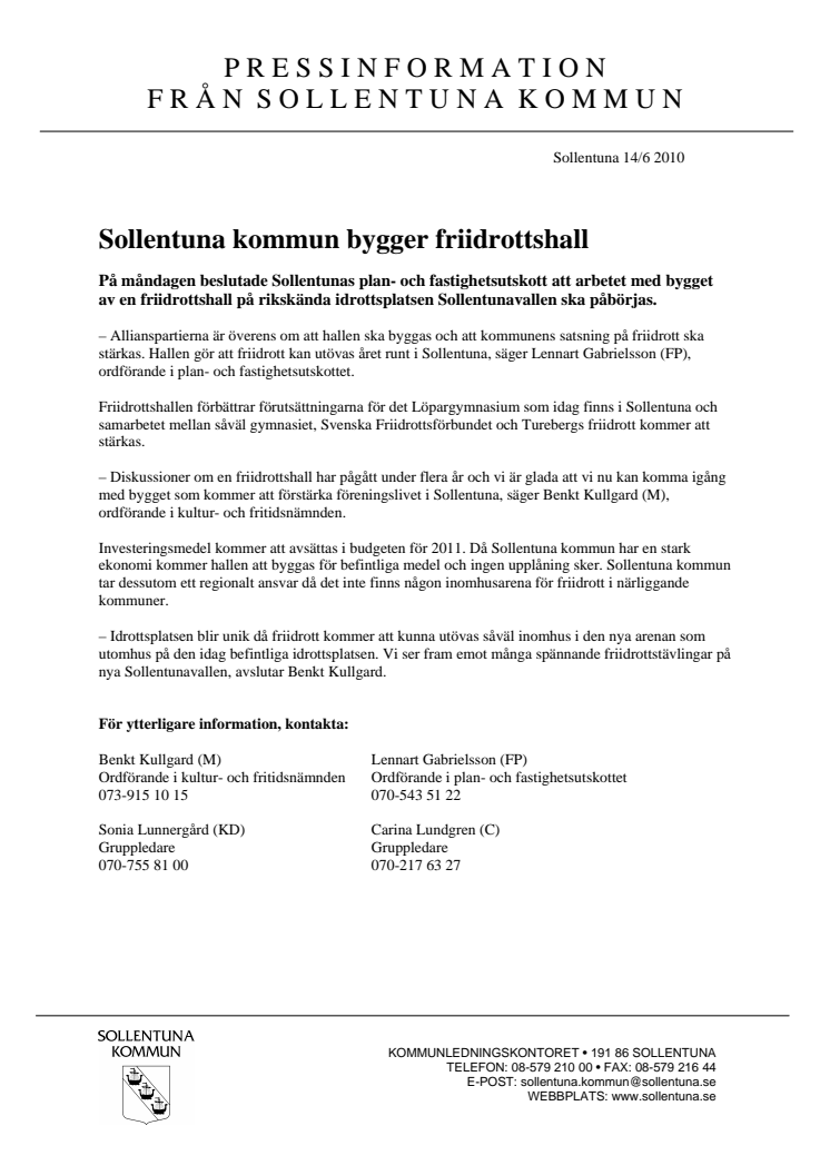 Sollentuna kommun bygger friidrottshall