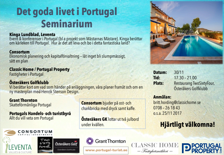 Seminarium om livet i Portugal 30 nov 2017