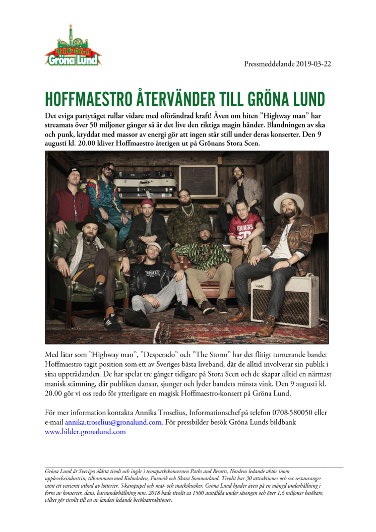 Hoffmaestro återvänder till Gröna Lund