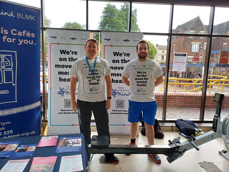 Staff prepare for the rowing challenge at Bedford station
