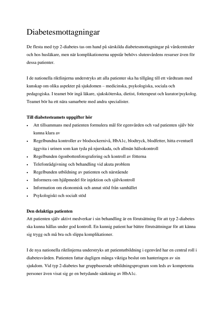 Fakta om diabetesmottagningar och myndigheter som ansvarar för diabetes