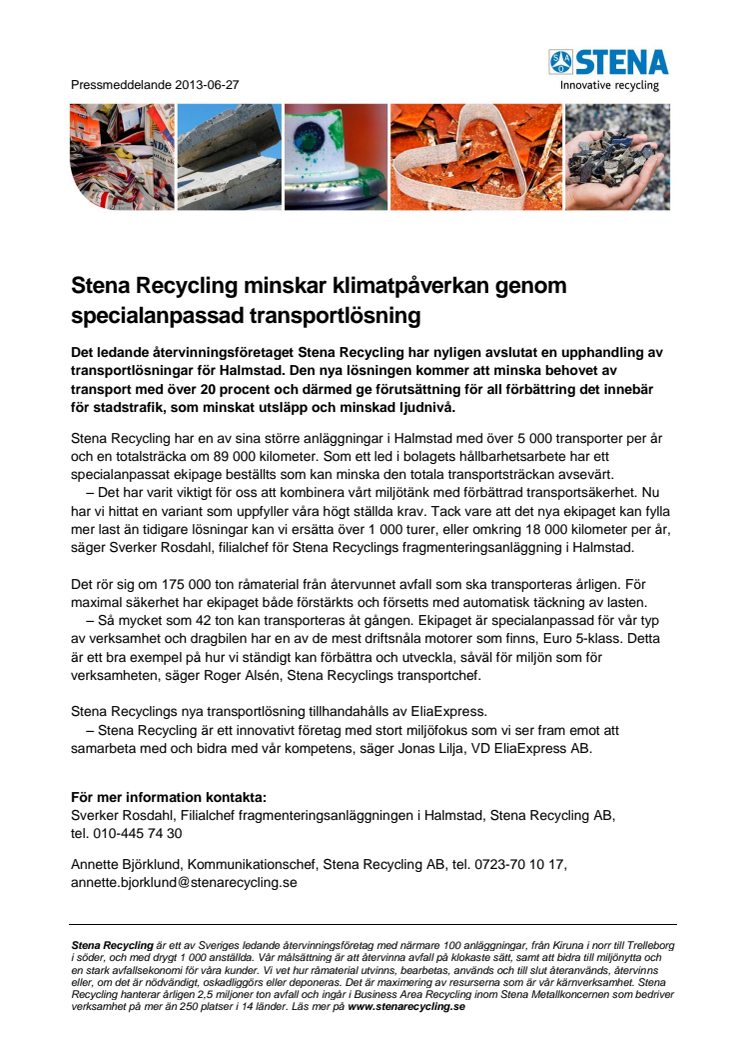 Stena Recycling minskar klimatpåverkan genom specialanpassad transportlösning 