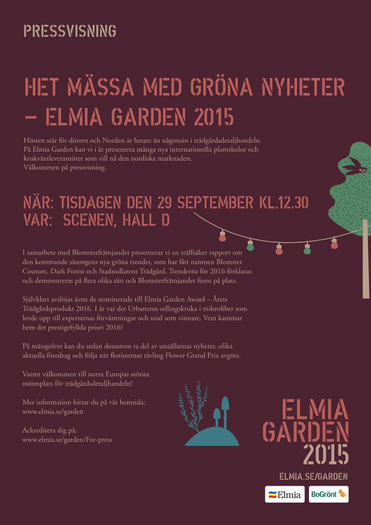 Pressinbjudan: Het mässa med gröna nyheter – Elmia Garden 2015