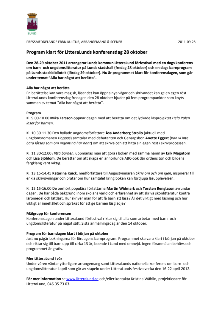 Program klart för LitteraLunds konferensdag 28 oktober