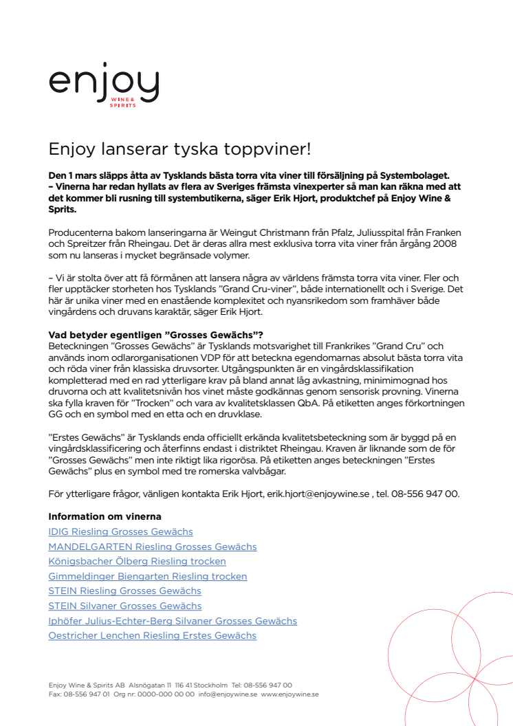 Enjoy lanserar tyska toppviner!