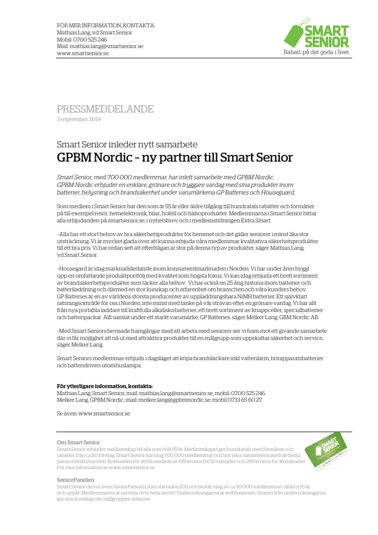Smart Senior inleder samarbete med GPBM Nordic