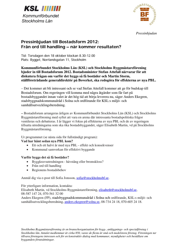 Pressinbjudan till Bostadsform 2012: Från ord till handling – när kommer resultaten? 