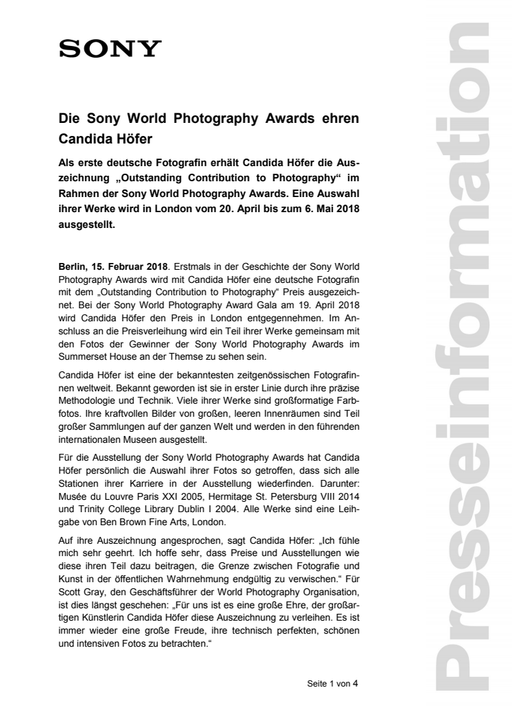 Die Sony World Photography Awards ehren Candida Höfer