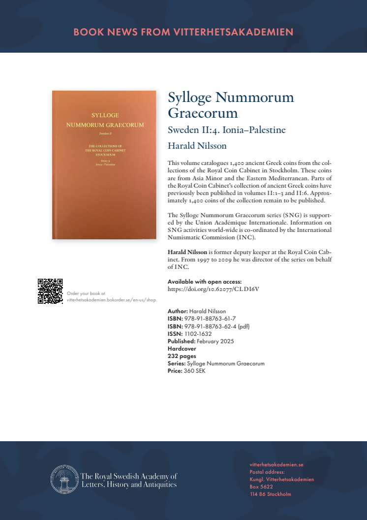 Book news Sylloge Nummorum Graecorum. Sweden II:4 Ionia–Palestine